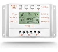 OOYCYOO 20A Régulateur de Charge Solaire, 12V/24V Batterie Détection Automatique,avec contrôle de minuterie de charge double pour système de réverbère,Avec écran LCD