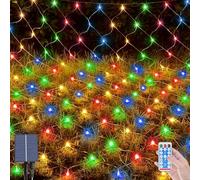 OPAHUTER 198 LEDs Solaire Filet Lumineux Extérieur, 2 x 3 M Etanche Guirlande Lumineuse de Filet avec 8 Modes, Télécommande, Maille Lumineuse pour Noël Buissons Clôture Jardins Patio