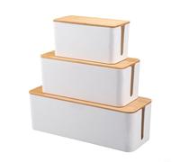 Opatiny Grande boîte de rangement de câbles avec couvercle en bois, rangement de fils en plastique pour la maison et le bureau, cache les multiprises en toute sécurité, blanc (A)
