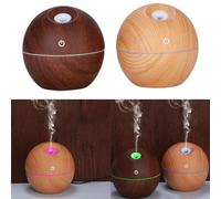 Opatiny Humidificateur d'aromathérapie USB pour voiture 130 ml pour diffuseur d'huiles essentielles, brume fine, avec lumière LED colorée, grain de bois, portable