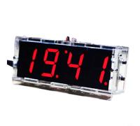 Opatiny Kit d'horloge numérique LED à 4 chiffres avec affichage de la température, alarme de contrôle de la lumière et carillon horaire, coque transparente pour les amateurs (rouge)