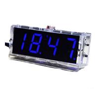 Opatiny Kit d'horloge numérique LED à 4 chiffres avec affichage de la température, alarme de contrôle de la lumière et carillon horaire, coque transparente pour les amateurs (bleu)