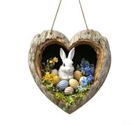 Opatiny Pendentif moderne en bois lapin de Pâques, décoration multicolore à suspendre pour porte, mur, fenêtre, décoration de jardin printanière festive (GJ831-002)