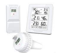 Opatiny Thermomètre de piscine numérique IP68 étanche avec sonde LCD | -40 à 60 °C, résolution de 0,1 °C, double capteurs, écran rétroéclairé, support mural/bureau.