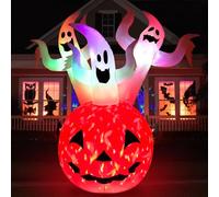 Opemon Décoration d'extérieur gonflable en forme de citrouille pour Halloween, 1,8 m, trois fantômes gonflables avec lumières LED colorées intégrées pour fête, pelouse, jardin, maison, intérieur et