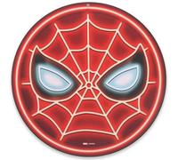 Open Road Brands Marvel Spider-Man Mask Plaque en métal ronde imitation néon - Décoration murale amusante pour grotte d'homme ou salle de cinéma