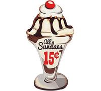 Open Road Brands Plaque en métal « Ice Cream Sundae » - Panneau vintage pour décoration de la maison - All Sundaes 15 cents