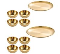 Operitacx 1 Service de table doré : assiettes plates de 23 cm et 25 cm et bols de 7,5 cm en acier inoxydable finition or brossé - Vaisselle en métal pour buffet, barbecue, salade, apéritif et