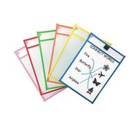 Operitacx 12pièces Pochettes Effaçables à Sec pour Garçon Fille Transparentes et Réutilisables avec Porte-marqueur et Œillet Métallique pour Suspension Couleur Aléatoire