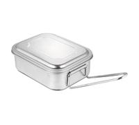 Operitacx 2 Compartiments Boîte à Lunch Carrée en Acier Inoxydable | Couvercle Hermétique, Poignée Pliable, Anti-brûlure, Rangement Snacks, pour Camping et Voyage D'affaires