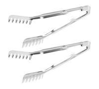 Operitacx 2 Pièces Pinces à Pâtes en Acier Inoxydable Épais, Antirouille, | Grips Sûrs, Dents Crantées, Usage Légumes et Buffet, Argenté, Petit-déjeuner et Thé