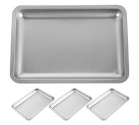 Operitacx 4 Pièces Plateaux Rectangulaires Inox Organisateur Métal pour Outils Nail Art Rangement Pinceaux Cosmétiques et Bijoux Tray Décoratif Argenté