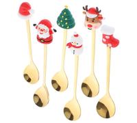 Operitacx 6 Pièces Coffret de Cuillères de Noël pour Dessert, Or | Acier Inoxydable et Résine, Formes Rondes Décoratives, Usage Boisson et Mélange, Boîte Rouge Incluse