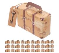 Operitacx 60 Pièces Mini Valise Boîte à Bonbons Vintage en Papier Kraft avec Étiquettes et Ficelle Toile de Jute, Coffret Présent Sécurisé pour Showers et Décorations de Fête