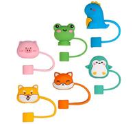Operitacx 6pièces Protège-embouts de Paille Silicone Réutilisables Bouchons Anti-poussière Décoratifs Silicone pour Pailles Légers et Pratiques pour Boissons Set avec Motifs Animaux