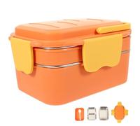 Operitacx Boîte à Lunch Bento Japonaise Portable en Acier Inoxydable Orange à Double Couche, Design Compartimenté et Hermétique, Grosse Capacité pour Camping et École