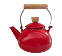 Operitacx Bouilloire Rétro en Émail Rouge Design Facile à Nettoyer 1,5l avec Manche en Bois et Répartition Uniforme Chaleur pour Préparer Lait Chaud Cuisine