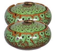 Operitacx Cendrier Céramique Anti-fumée et Anti-Cendres Design Européen Élégant avec Couvercle 2pcs pour Fumeurs Usage Intérieur et Extérieur pour Terrasse et Salon