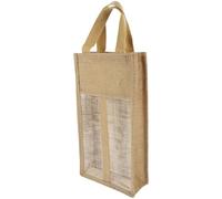 Operitacx Coffret à Bouteille de Vin en Lin Fenêtre Transparente, Paquet à Vin Rustique 2 Compartiments, Solide et Charmant pour Visites et Fêtes