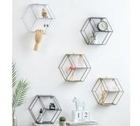 Operitacx Étagère Murale Hexagonale Style Nordique Créatif, Facile à Installer et Nettoyer en Fer Blanc à Double Couche Rangement la Maison Chambre