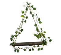 Operitacx Étagère Suspendue Murale en Bois Café avec LED, Plante Simulée | Décoration Intérieure pour Salon et Salle de Bain, Plastique et Bois, Peu Déformable, Ne Se Décolore Pas