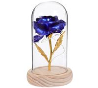 Operitacx Lampe LED Fleur Stabilisée Bleue sous Cône en Verre, Ornement Floral Artisanale sans Piles, Décoration Chambre et Bureau, Présent pour Anniversaire de Couple