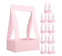 Operitacx Lot de 10 Boîtes en Carton pour Compositions de Fleurs, Emballage Floral Pliable Rose, Boîte à Arrangements avec Poignée, Coffrets Présents pour Bouquets, Transport Facile