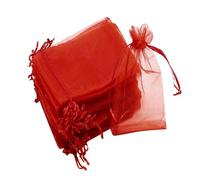 Operitacx Lot de 100 Pochettes en Organza Rouge 7x9cm, Sachets Présents Résistants et Portables, Pochette à Cordon pour Bijoux et Festivals