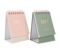 Operitacx Lot de 2 petits calendriers de bureau : calendrier à feuillets sur pied 2027, agenda mensuel minimaliste à spirale, organiseur d'horaires pour la maison, le bureau ou les études (vert