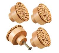 Operitacx Lot de 4 Poignées en Bois et Rotin pour Armoires, Installation Facile, Prise Confortable, Design Bohème Élégant pour Meubles et Tiroirs