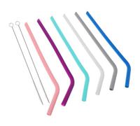Operitacx Lot de 8 Set de Set de Pailles en Silicone Réutilisables pour Boissons avec Brosse de Nettoyage, Design Incurvé Décoratif, Matériau Silicone Solide, pour Fêtes et Cafés