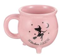 Operitacx Mug Chaudron en Céramique 450 Ml pour Halloween, Tasse à Café Sorcière Noire Fond Rose, Décoration Maison et Bureau, Tasse de Service Festive et Originale