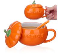 Operitacx Mug Forme Citrouille Citrouille Couvercle et Cuillère Orange en Céramique Confortable à Manipuler, Maison