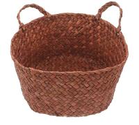 Operitacx Petite Poubelle Tressée en Paille Naturelle Anse, Poubelle Ménagère Ronde à Coins Arrondis pour Décoration Maison et Organisation Facile