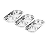 Operitacx Plat D'assaisonnement pour Servir Sauces et Apéritifs 2 Compartiments 3pcs en Acier Inoxydable Argenté en Restaurant ou Boutique Alimentaire Réutilisable