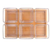 Operitacx Plat de Service en Verre avec 6 Compartiments Plateau en Bambou, Pratique et Conçu pour Dîner en Famille ou Fêtes, Style Simple et Fonctionnel