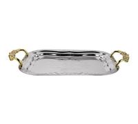 Operitacx Plateau de Service Rectangulaire Inox avec Poignée Dorée Plateau Décoratif Vintage Embossé pour Dessert Snack et Table Basse