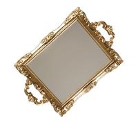 Operitacx Plateau Plateau Sculpté Élégant Miroir Décoratif en Résine et Verre Doré Style Nordique Rétro pour Rangement et Présentation de Bonbons Lors de Fêtes de Mariage
