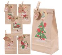 Operitacx Sachet Présent de Noël Calendrier de L'avent, Papier | Motifs Festifs Créatifs, pour Petites Friandises et Bonbons, Usage Maison ou Entreprise, Stickers Inclus