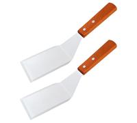 Operitacx Set de 2 Spatules à Steak en Acier Inoxydable Manche en Bois, Ustensiles Cuisine Faciles à Nettoyer pour Cuisson et Restaurant