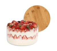 Opexscal Grand bol à bagatelle en verre transparent de 3,5 l avec couvercle, design moderne, bol de service rond en verre transparent pour poser des gâteaux à la crème glacée, salade, fruits,
