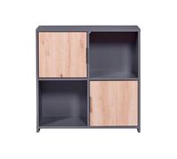 OPHELY - Meuble 2 Portes 2 Niches Anthracite et Effet Bois -