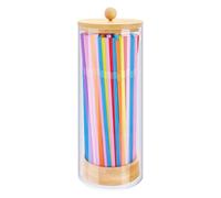 Opilroyn Distributeur de pailles - Organisateur transparent de pailles - Distributeur de comptoir avec couvercle Organisateur pratique pour la maison et le bureau
