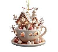 Opilroyn Oeuf de Pâques - Pendentif de maison avec tasse à café, acrylique plat de Pâques 2D, décoration suspendue de maison avec tasse à café | Convient pour arbre, rétroviseur de voiture,