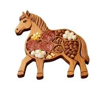 Opilroyn Plateau en bois en forme de cheval, style rustique de ferme, fabriqué en bois massif naturel, avec compartiment à fromage, plateau d'apéritif unique en forme d'animal, peut contenir de la