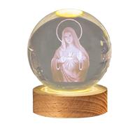 Opilroyn Veilleuse boule de cristal 3D avec base éclairée - Décoration de bureau Sainte Mère Marie - Lampe alimentée par USB, sphère décorative avec base en bois éclairée pour décoration de chambre à