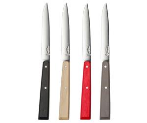 Opinel - Boîte de 4 Couteaux de Table N°125 Bon Appétit Loft - Lame Acier Inox - Manche Charme - Fabrication Française - Rouge, Noir, Bois Naturel et Poivre