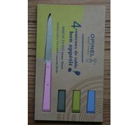 Opinel - Boîte de 4 Couteaux de Table N°125 Bon Appétit Campagne - Lame Acier Inox - Manche Charme - Fabrication Française - Rose, Gris, Tilleul et Azur