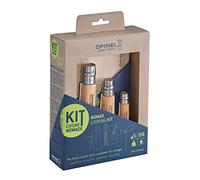 OPINEL - Kit Ustensiles de Cuisine Nomade Camping - Couteaux de Poche Hêtre & Inox N°10 Tire-Bouchon, N°12 Lame Crantée & N°06 Éplucheur - Planche Hêtre - Linge de Cuisine Microfibres