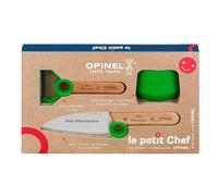 Opinel Le Petit Chef Lot de 3 couteaux de cuisine pour enfant avec manche en bois | Gravure personnelle | Éplucheur | Inoxydable | Protection des doigts | Cadeau (vert)